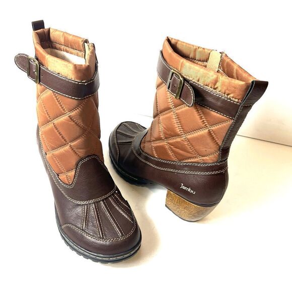 Jambu Mid Calf Boots Quilted Womens 9M Brown Vegan/Textile Zip Up Comfort Casual - Picture 5 of 11